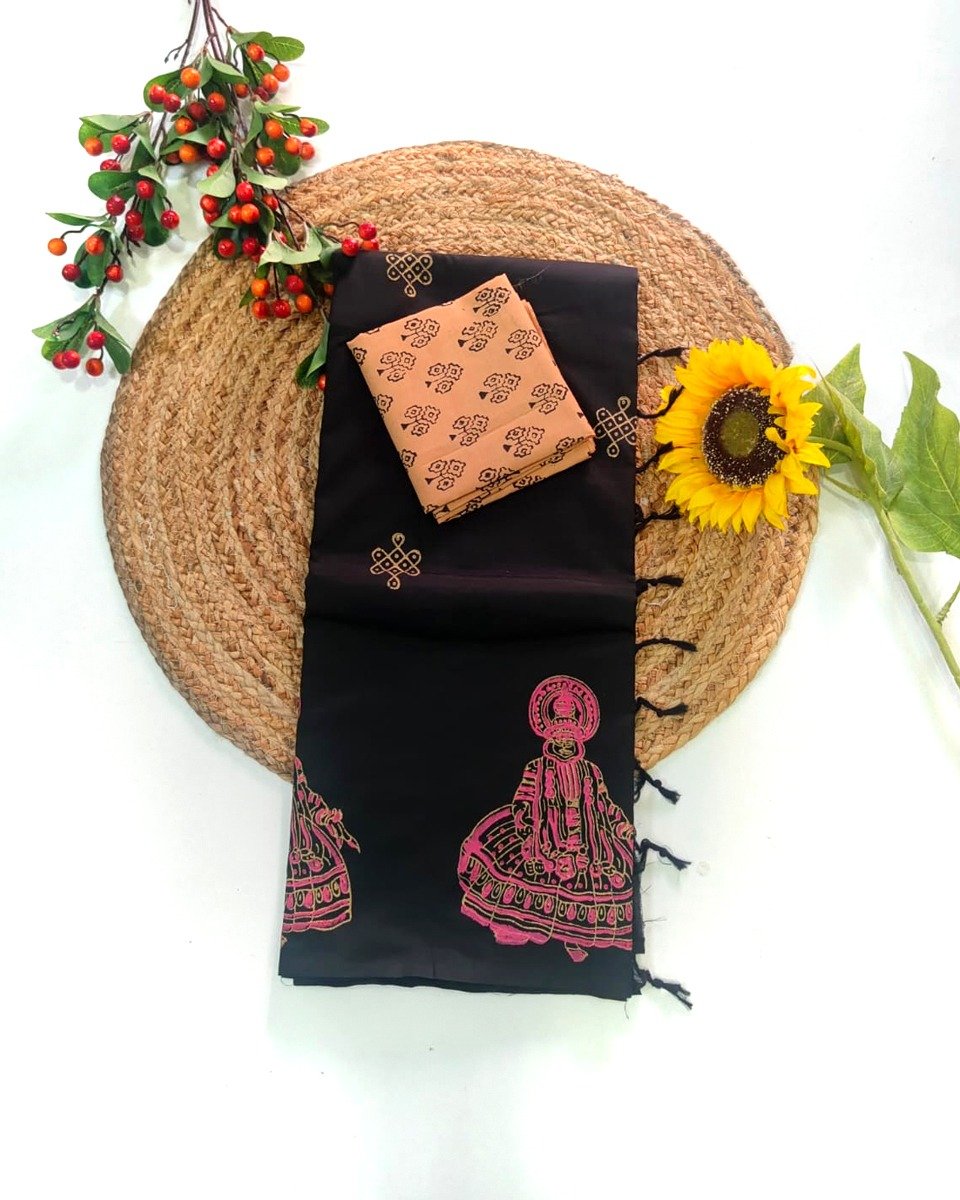 Printed Pure Cotton Saree Pink & Blue