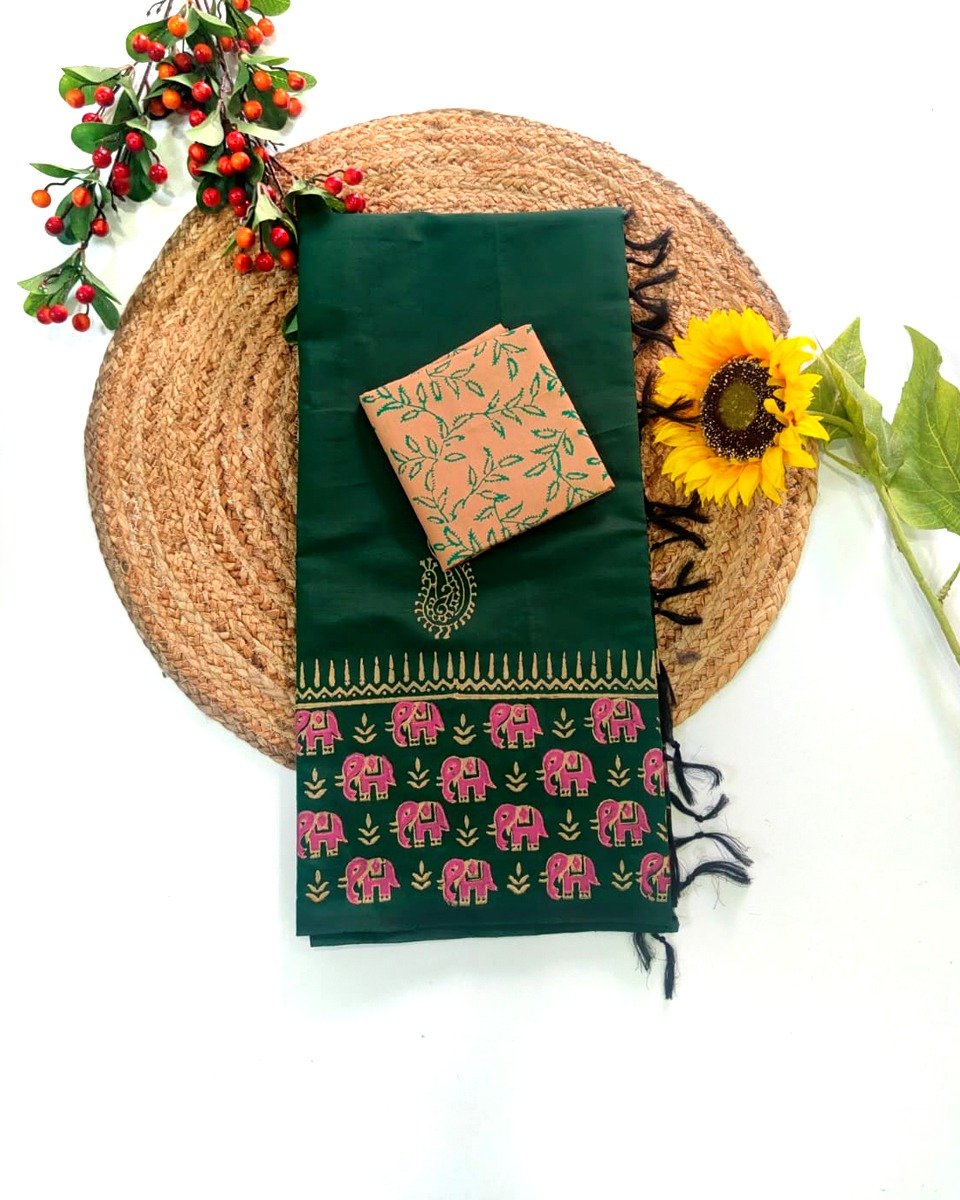 Printed Pure Cotton Saree Maroon