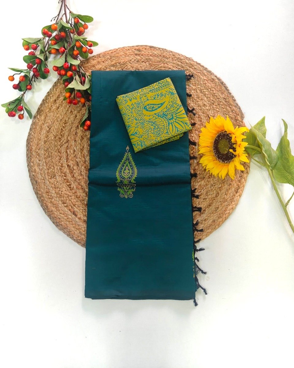 Printed Pure Cotton Saree Peacock Green
