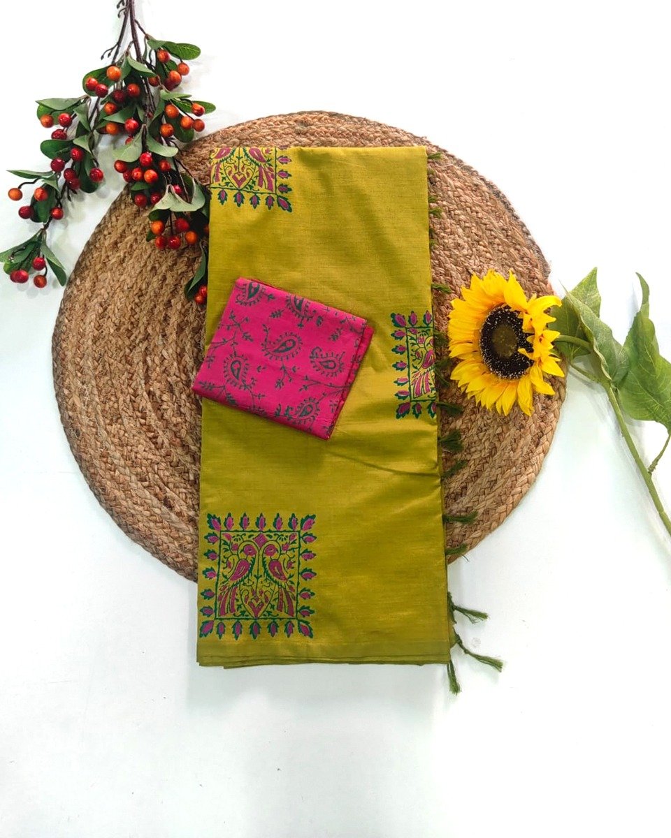 Printed Pure Cotton Saree Green
